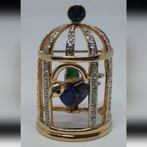 Signed Butler Bird in a Cage Brooch